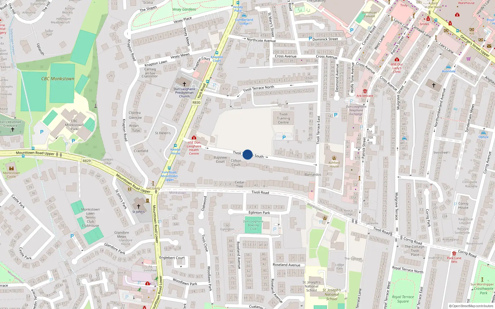 Overhead map showing the location of 8 Bayview Court, Tivoli Terrace South, Dun Laoghaire