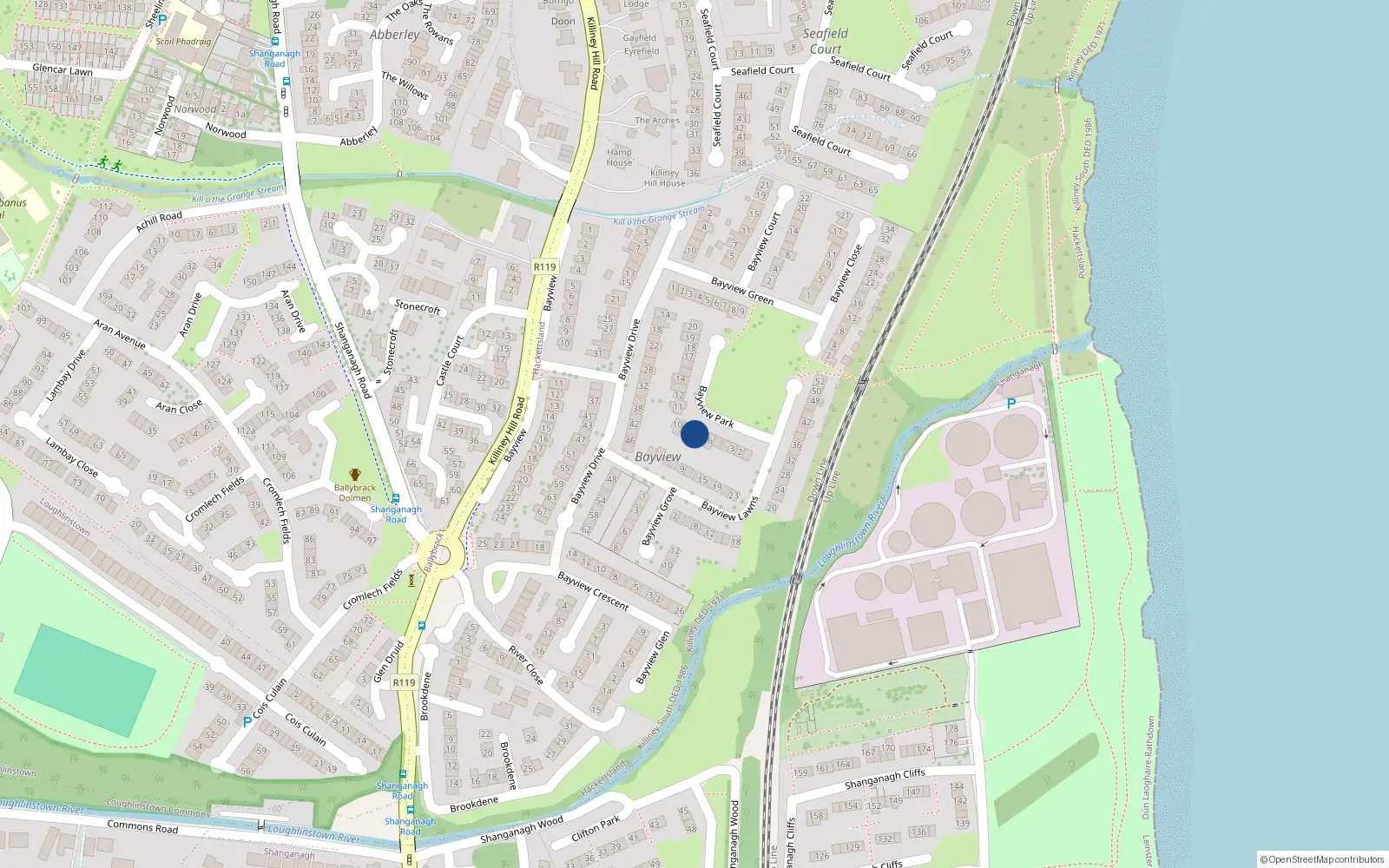 Overhead map showing the location of 8 Bayview Park, Killiney, Dublin