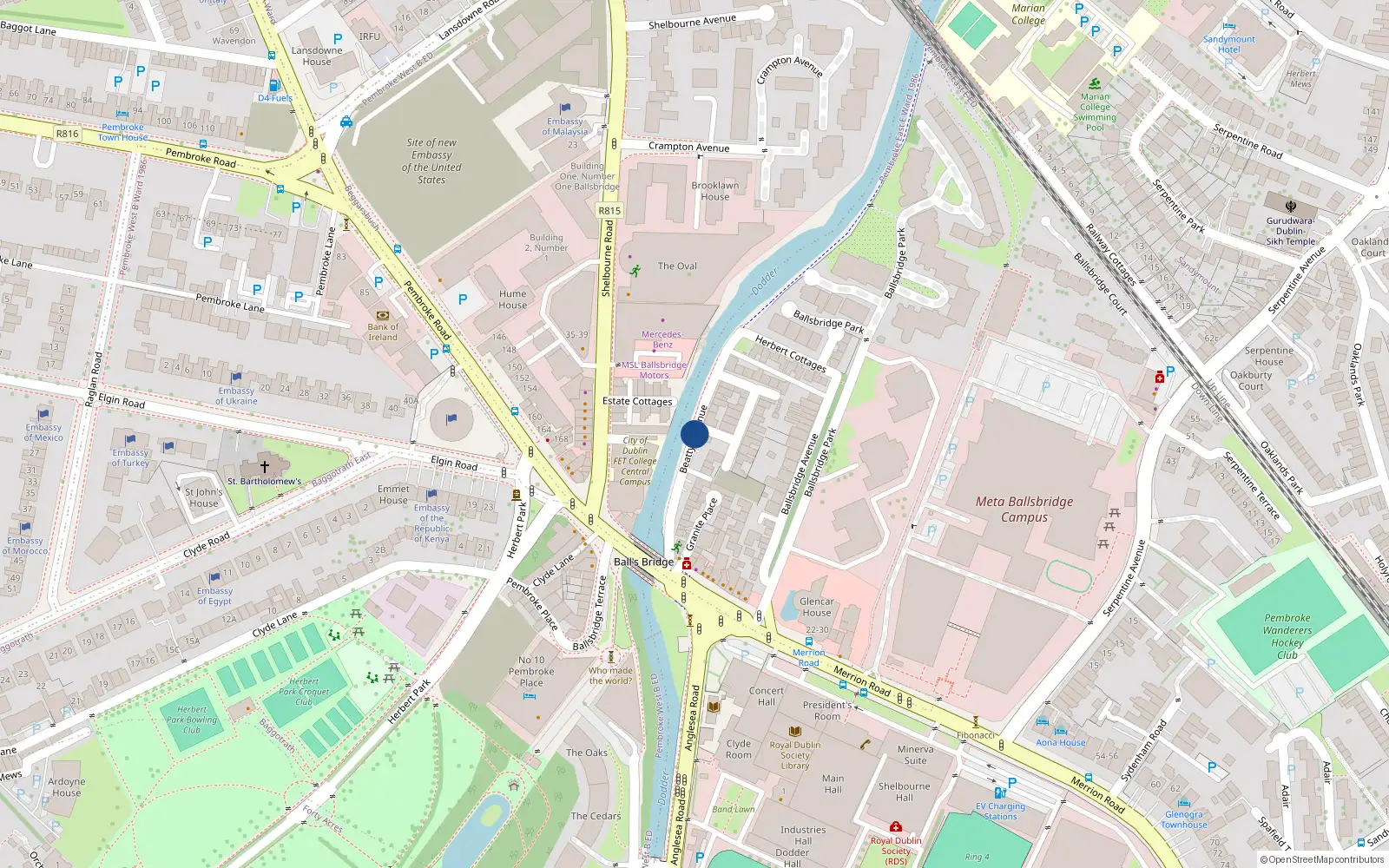 Overhead map showing the location of 8 Beatty's Avenue, Ballsbridge