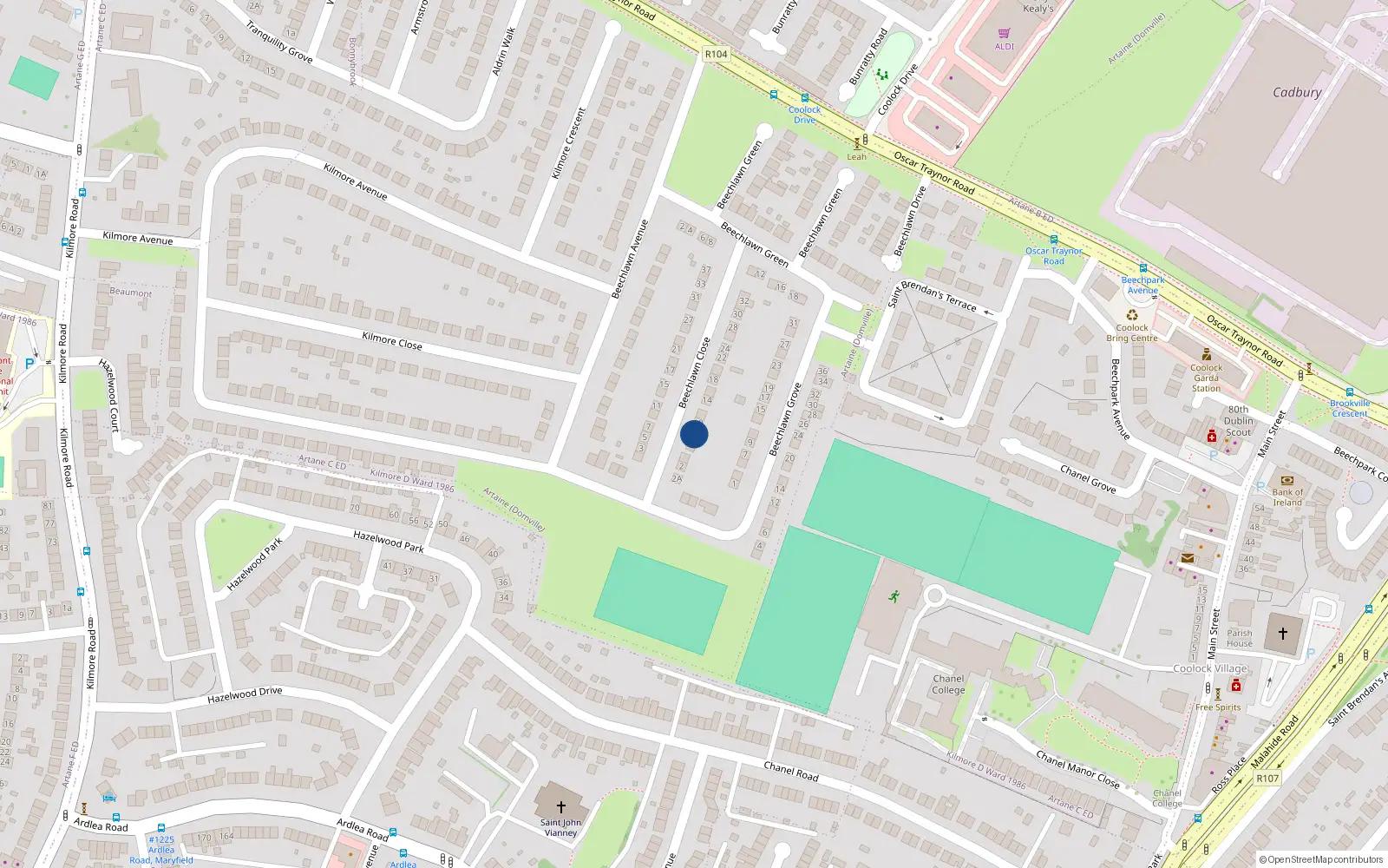 Overhead map showing the location of 8 Beechlawn Close, Dublin 5