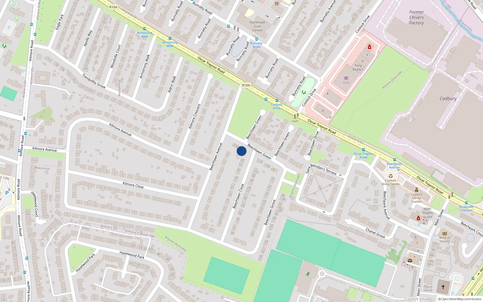 Overhead map showing the location of 8 Beechlawn Green, Coolock, Dublin 5