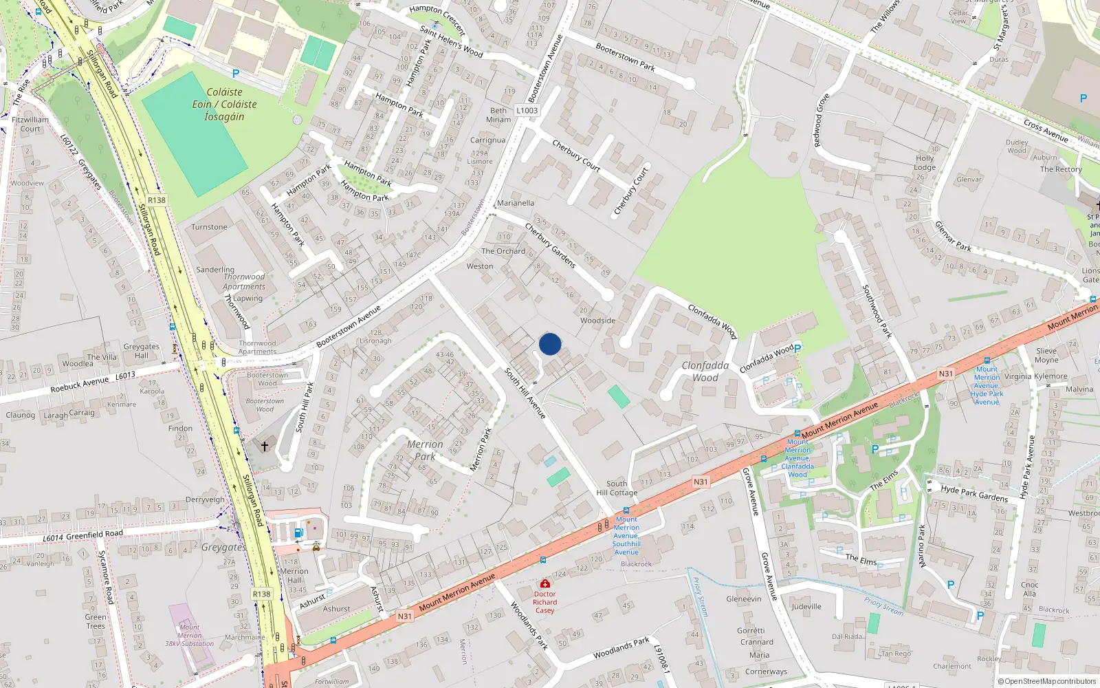Overhead map showing the location of 8 Beechlawn, South Hill Avenue, Blackrock