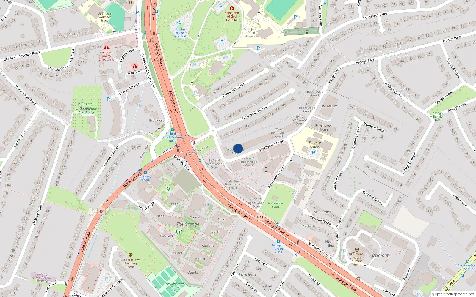 Overhead map showing the location of 8 Beechwood Court, Blackrock