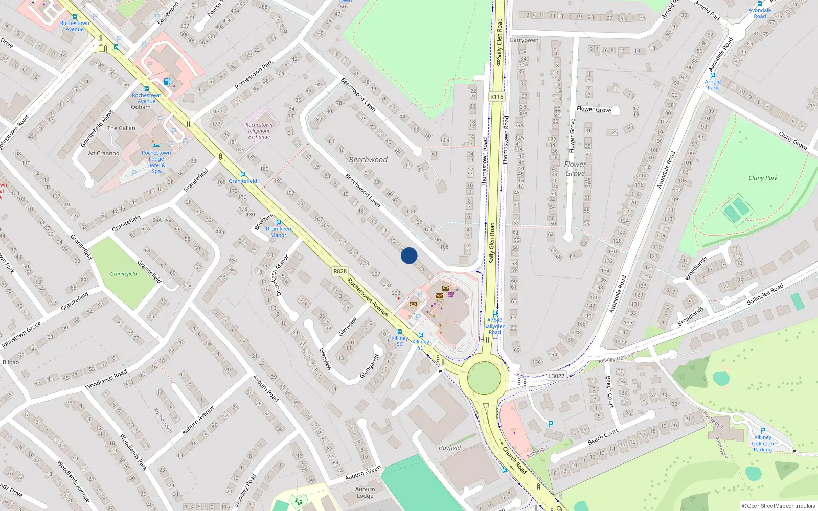 Overhead map showing the location of 8 Beechwood Lawn, Dublin