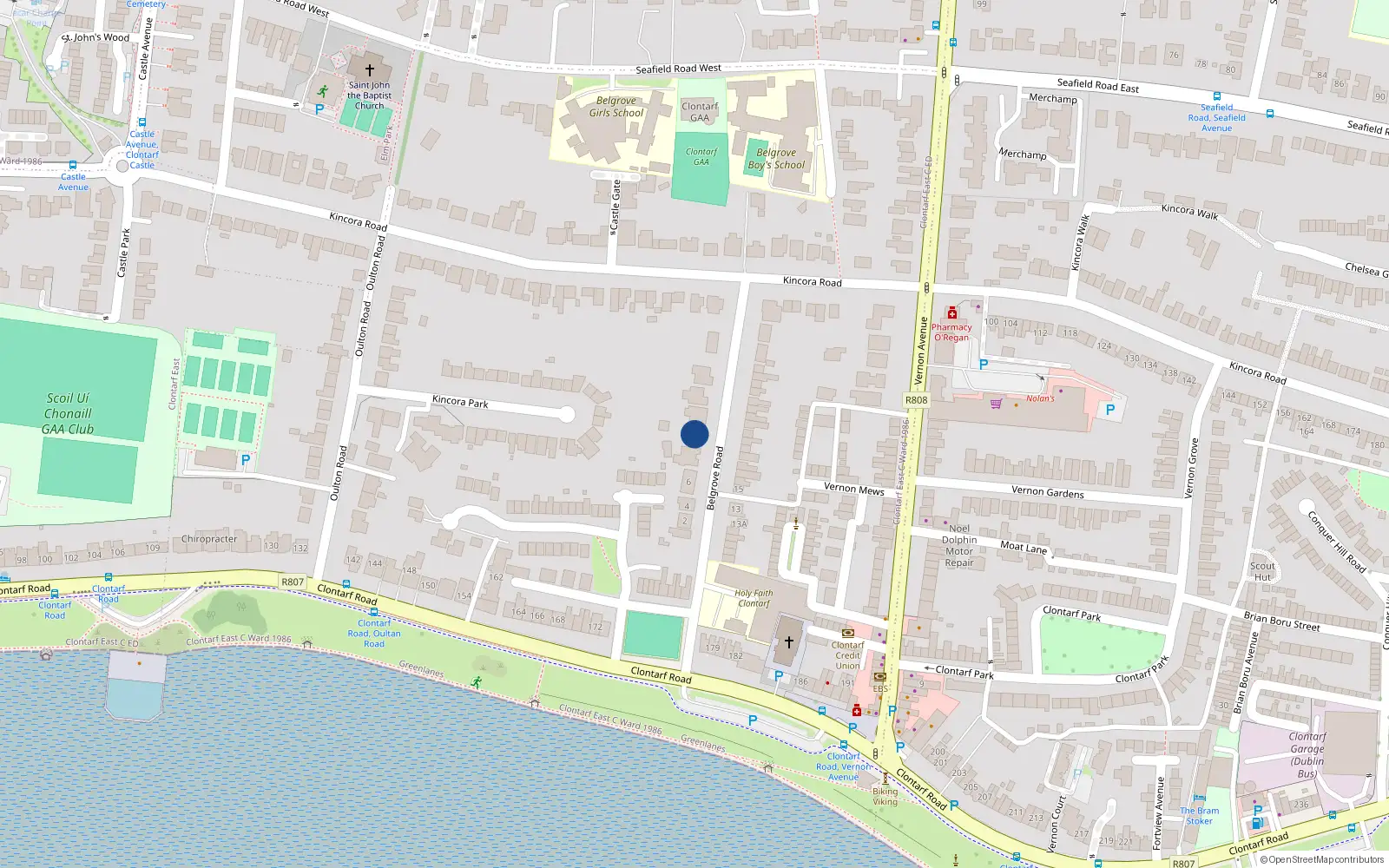 Overhead map showing the location of 8 Belgrove Road, Clontarf, Dublin 3