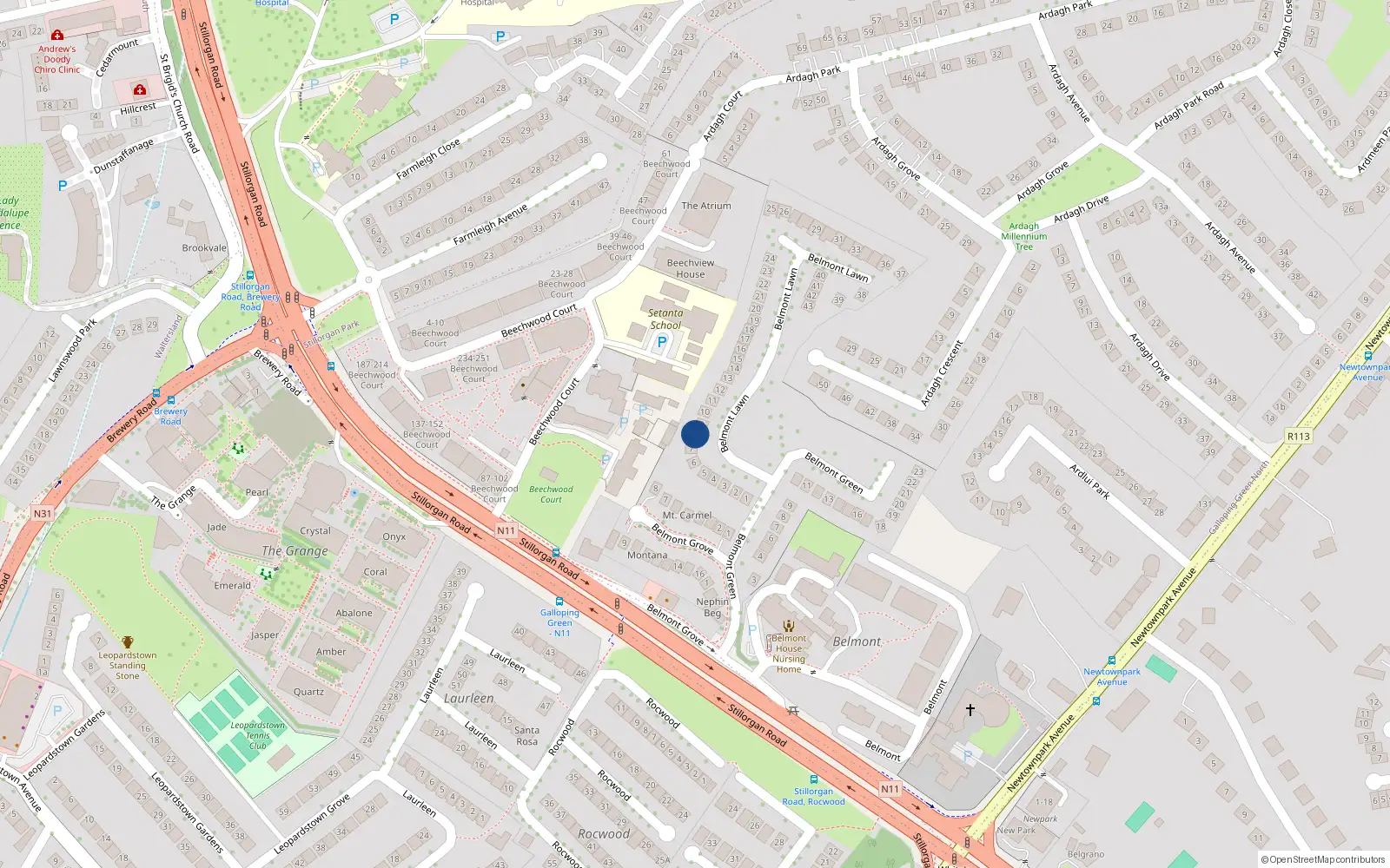 Overhead map showing the location of 8 Belmont Lawn, Stillorgan