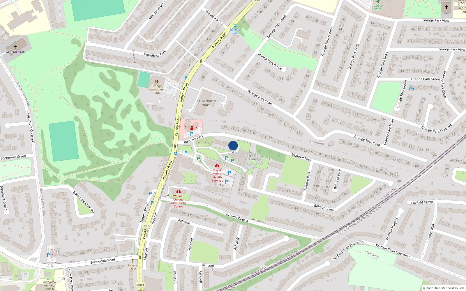 Overhead map showing the location of 8 Belmont Park, Raheny, Dublin 5
