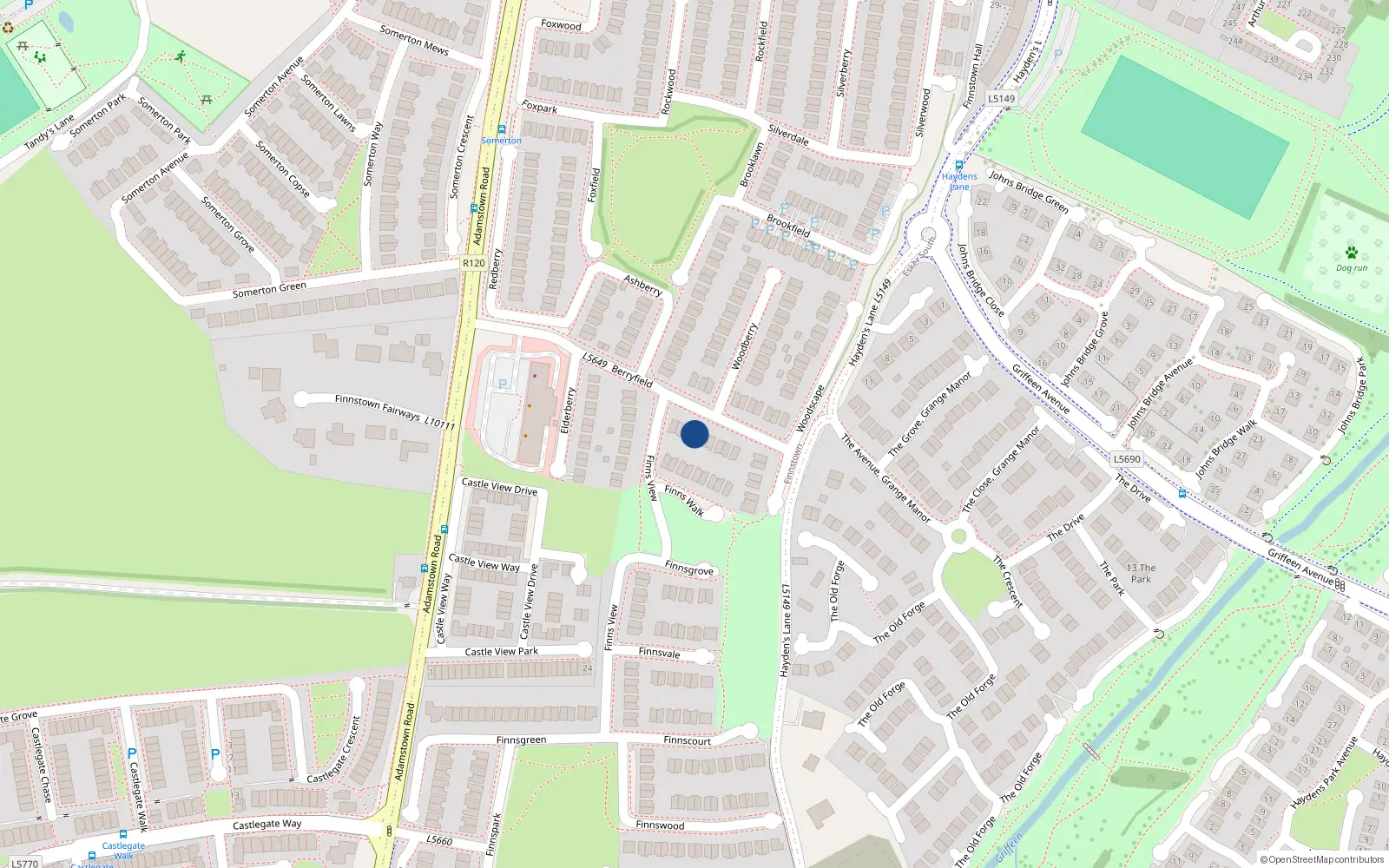 Overhead map showing the location of 8 Berryfield, Lucan