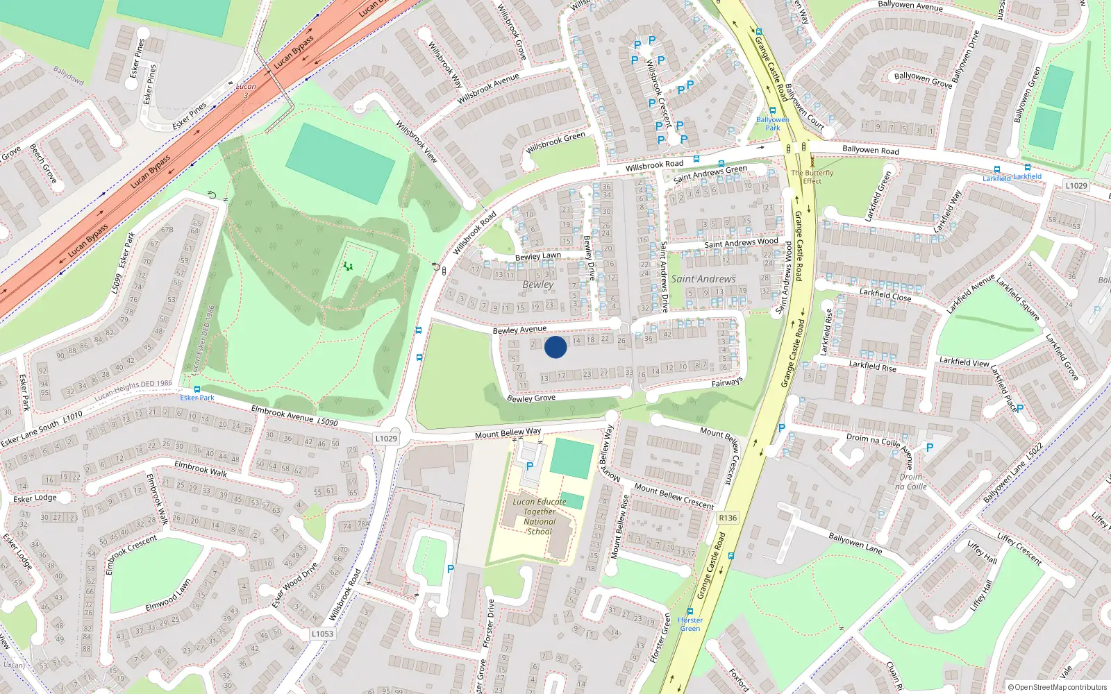 Overhead map showing the location of 8 Bewley Avenue, Lucan