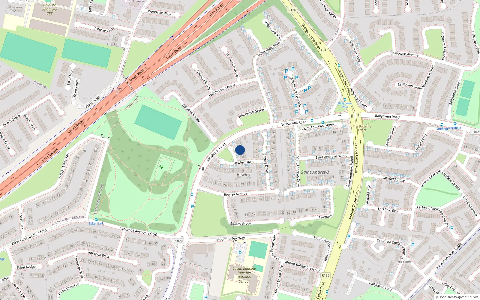Overhead map showing the location of 8 Bewley Lawn, Lucan