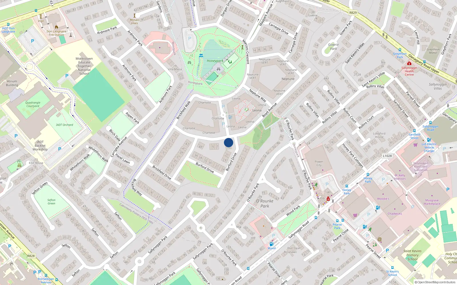 Overhead map showing the location of 8 Boyd Avenue, Dun Laoghaire