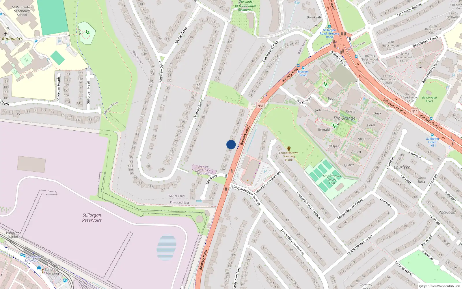 Overhead map showing the location of 8 Brewery Road, Dublin