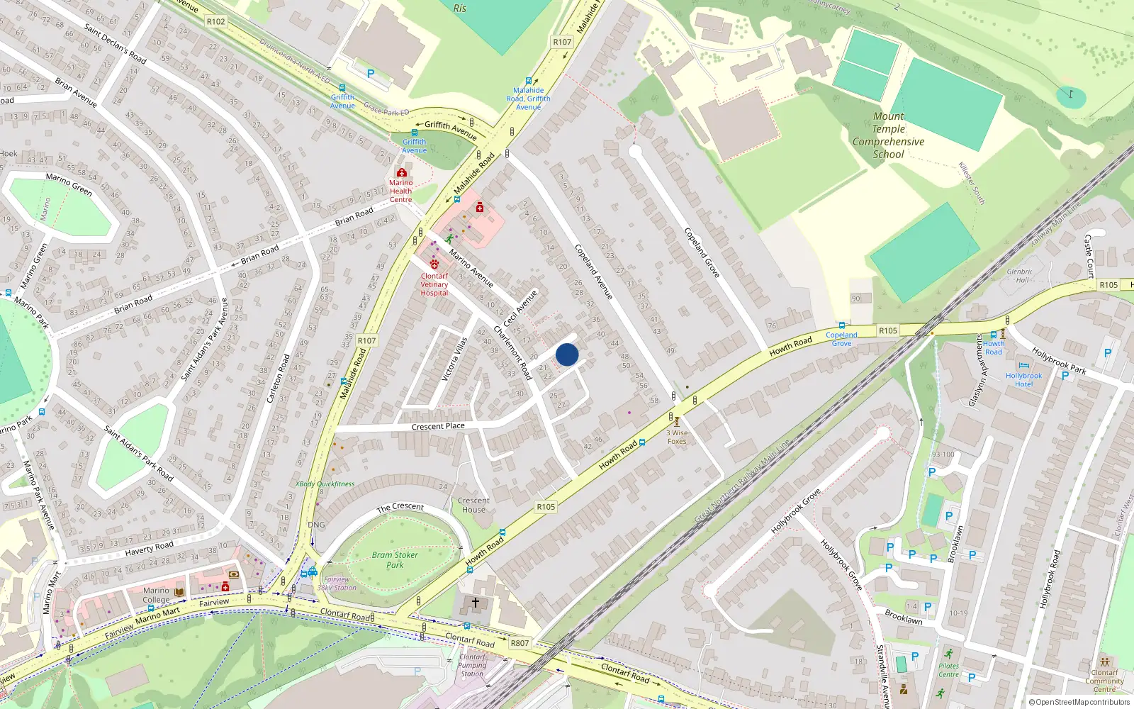 Overhead map showing the location of 8 Brighton Avenue, Dublin 3