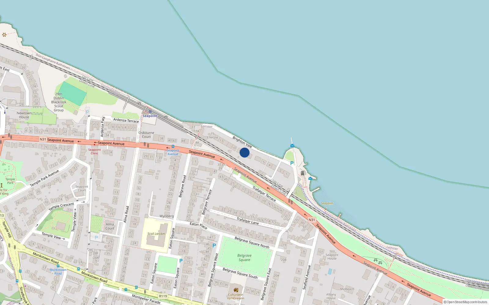 Overhead map showing the location of 8 Brighton Vale, Seapoint, Monkstown