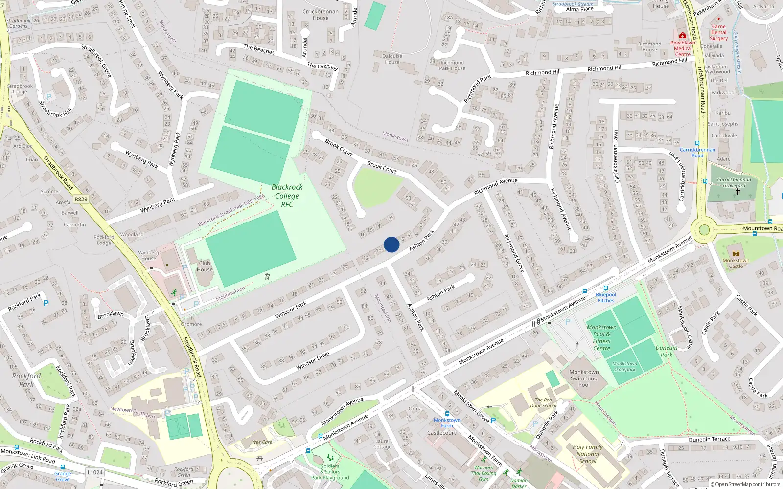 Overhead map showing the location of 8 Brook Court, Monkstown, Dublin