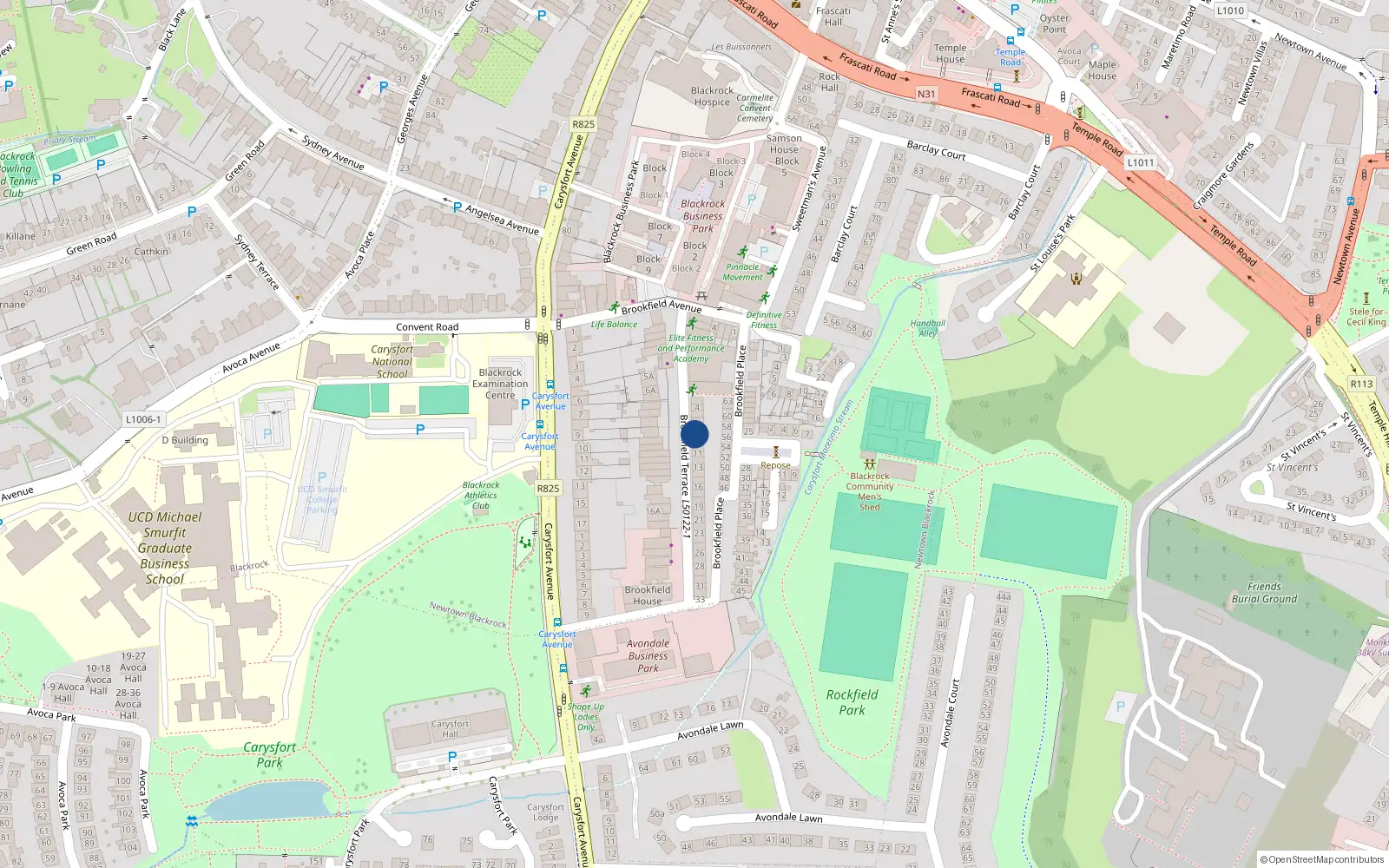 Overhead map showing the location of 8 Brookfield Terrace, Blackrock, Co Dublin