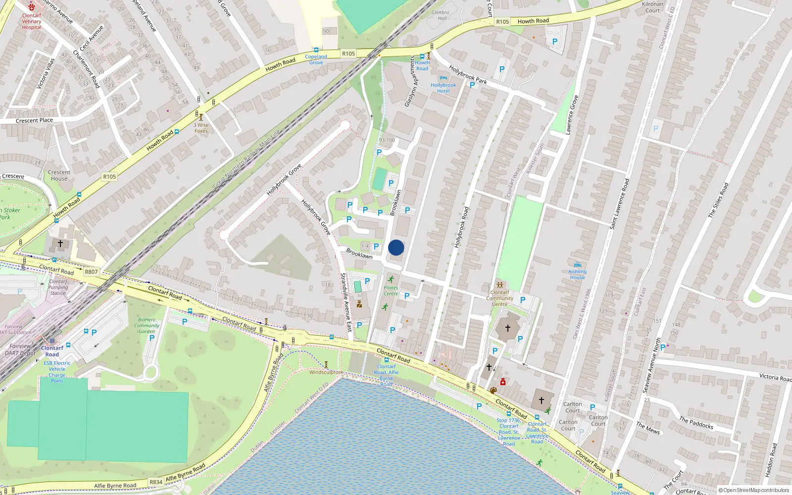 Overhead map showing the location of 8 Brooklawn, Strandville Avenue East, Clontarf Dublin 3