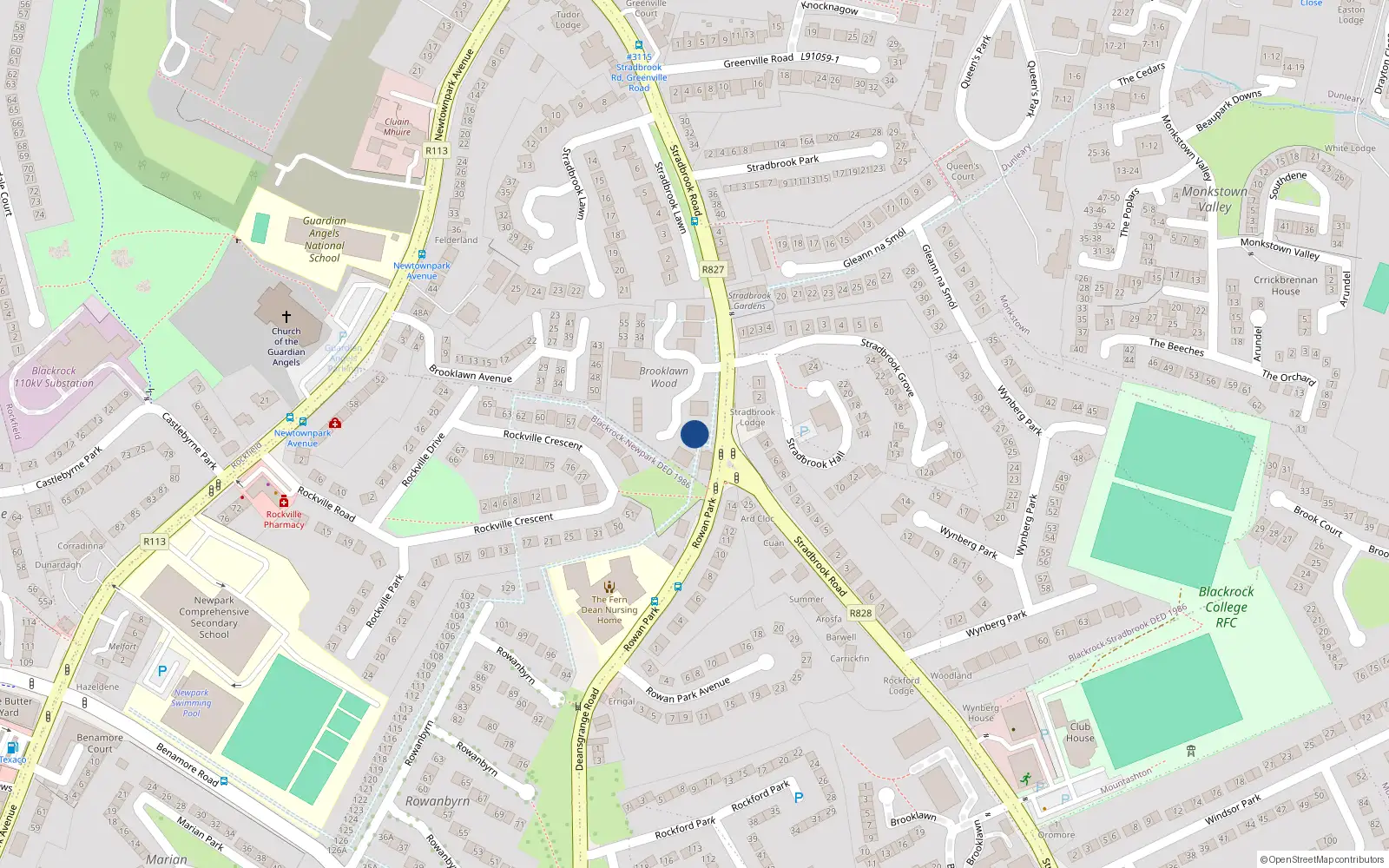 Overhead map showing the location of 8 Brooklawn Wood, Blackrock, Dublin