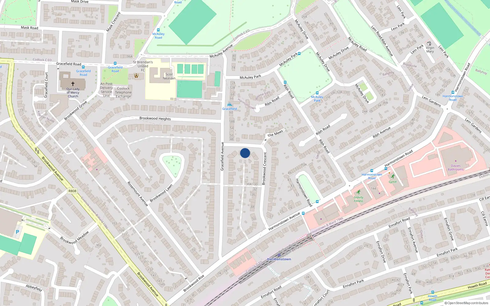 Overhead map showing the location of 8 Brookwood Crescent, Dublin 5