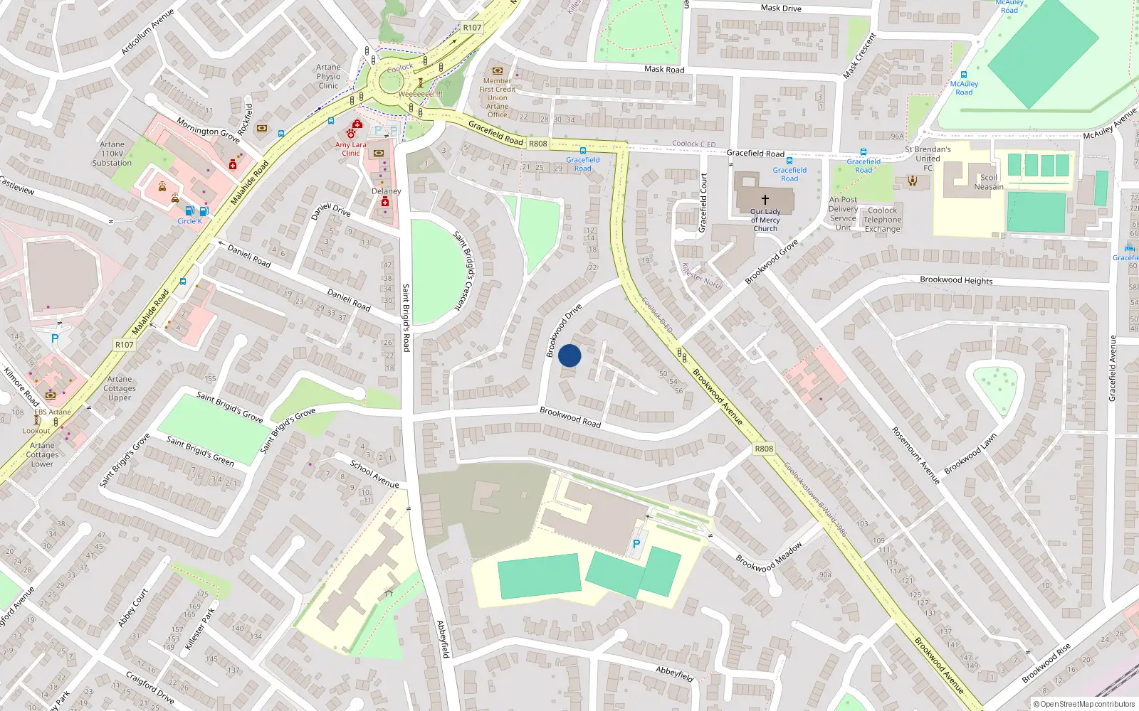 Overhead map showing the location of 8 Brookwood Drive, Dublin 5