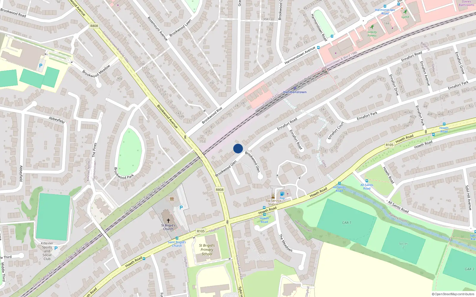 Overhead map showing the location of 8 Brookwood Glen, Killester, Dublin 5