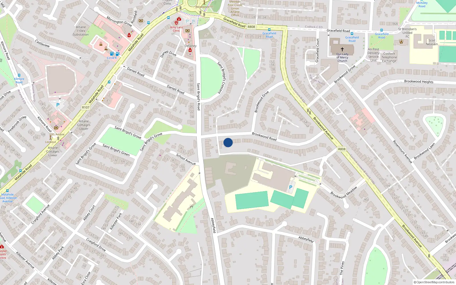 Overhead map showing the location of 8 Brookwood Road, Dublin 5