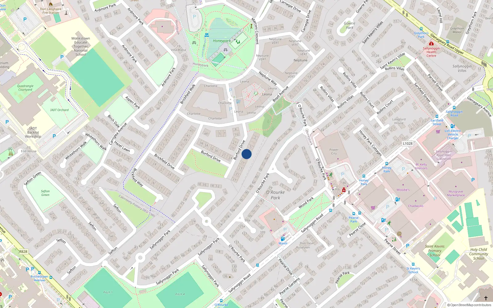 Overhead map showing the location of 8 Burford Drive, Dun Laoghaire