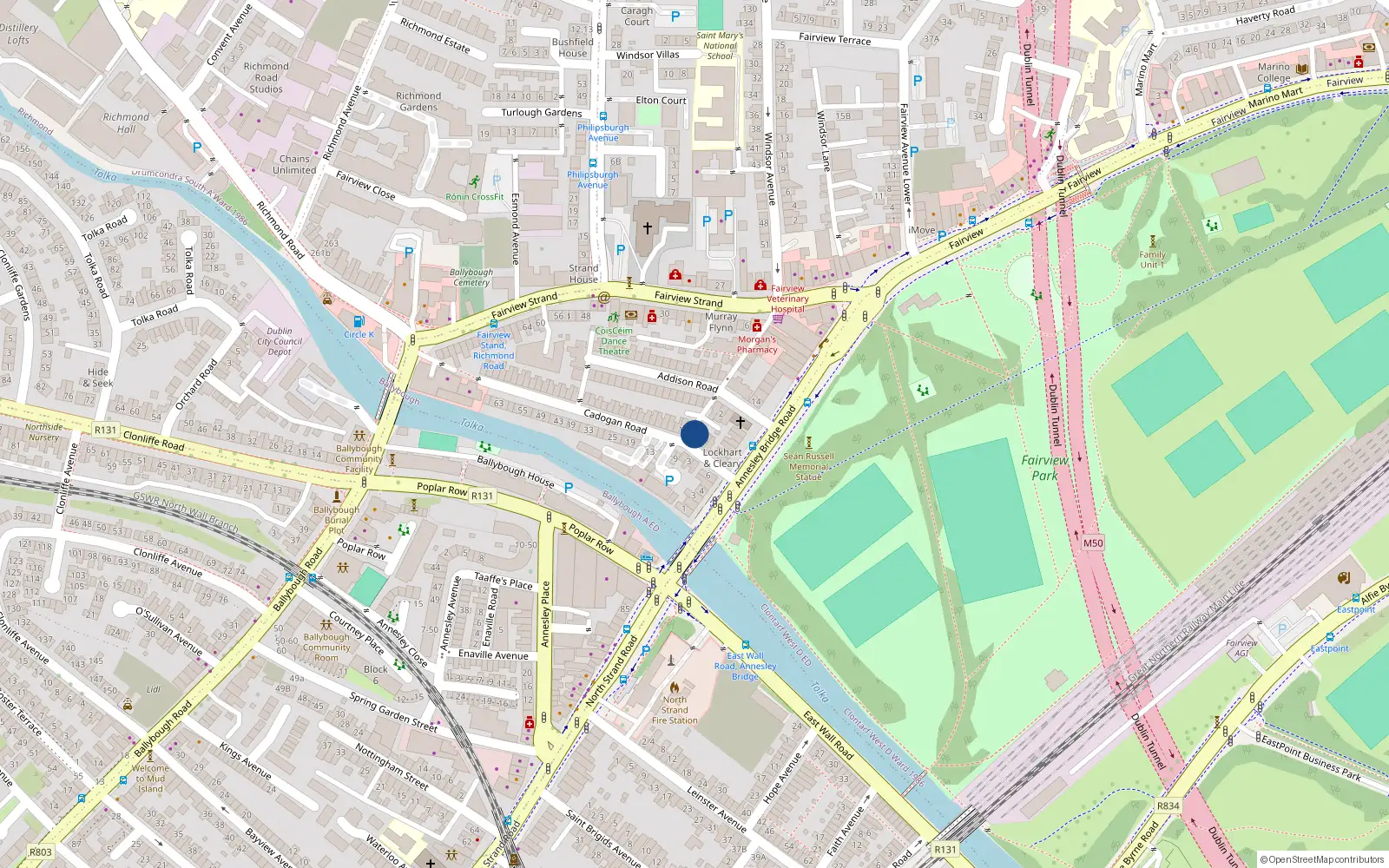 Overhead map showing the location of 8 Cadogan Road, Fairview, Dublin 3