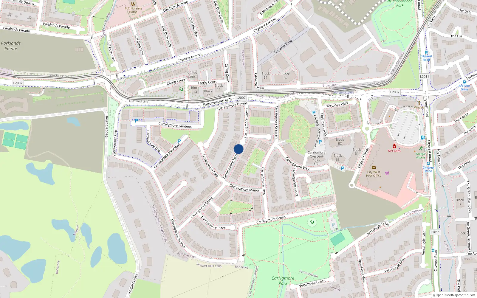 Overhead map showing the location of 8 Carrigmore Terrace, Dublin