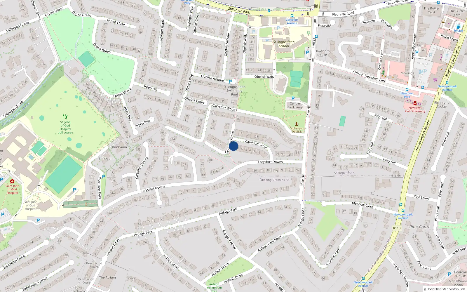 Overhead map showing the location of 8 Carysfort Grove, Blackrock