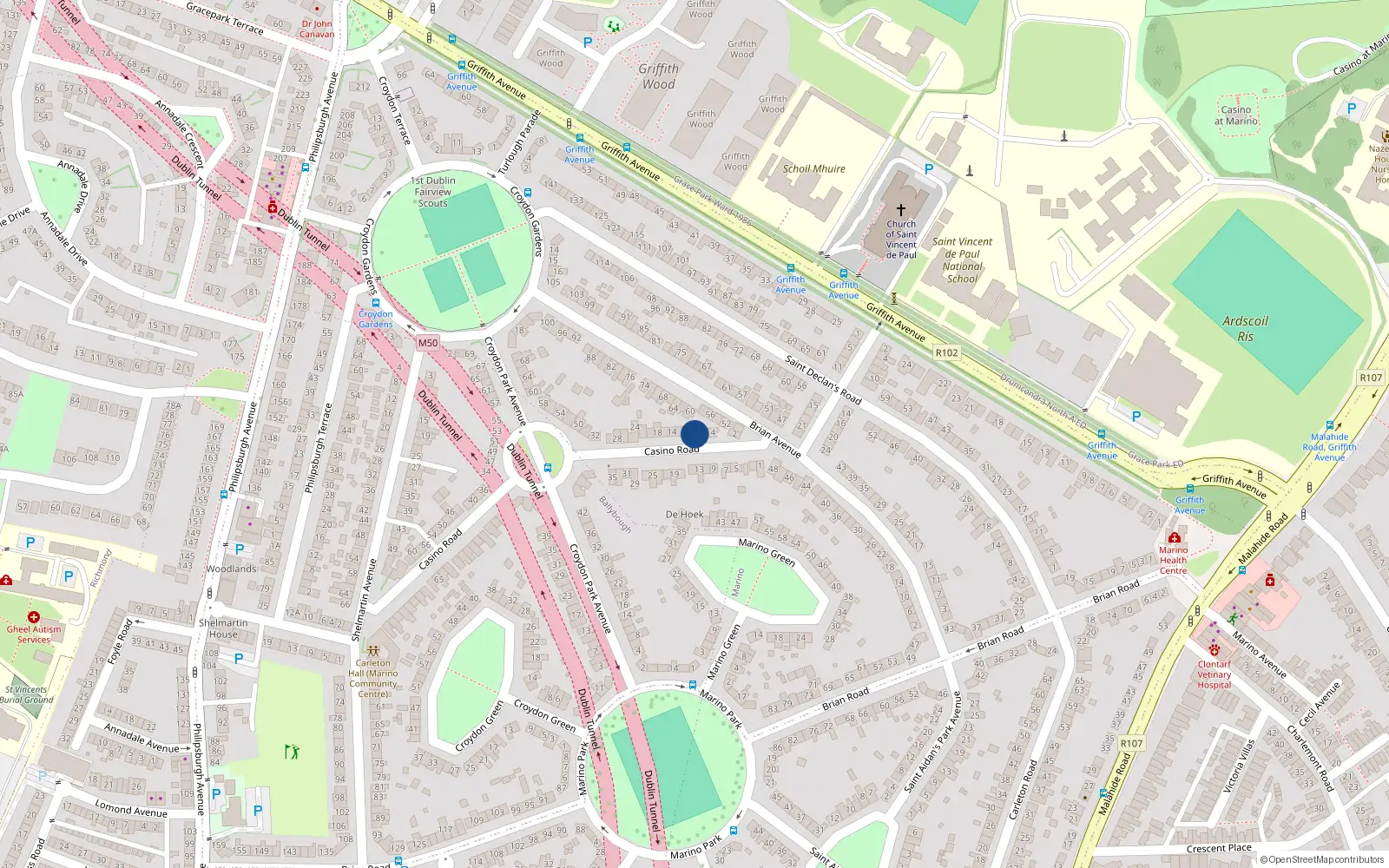 Overhead map showing the location of 8 Casino Road, Dublin 3