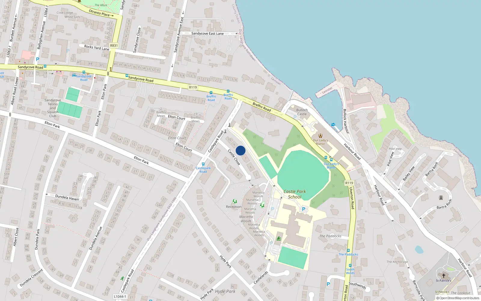Overhead map showing the location of 8 Castle Close, Dublin