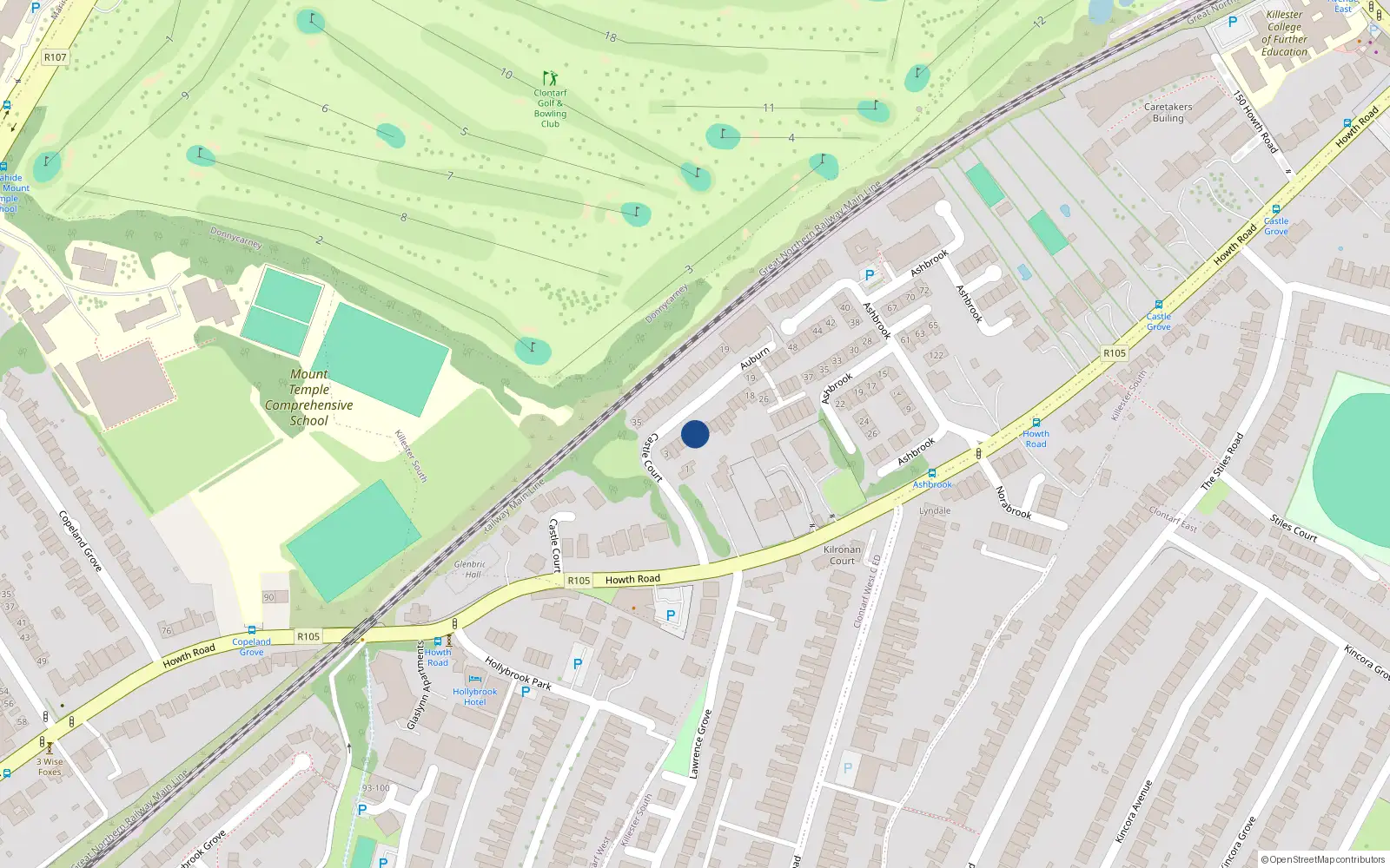 Overhead map showing the location of 8 Castle Court, Howth Road, Clontarf Dublin 3