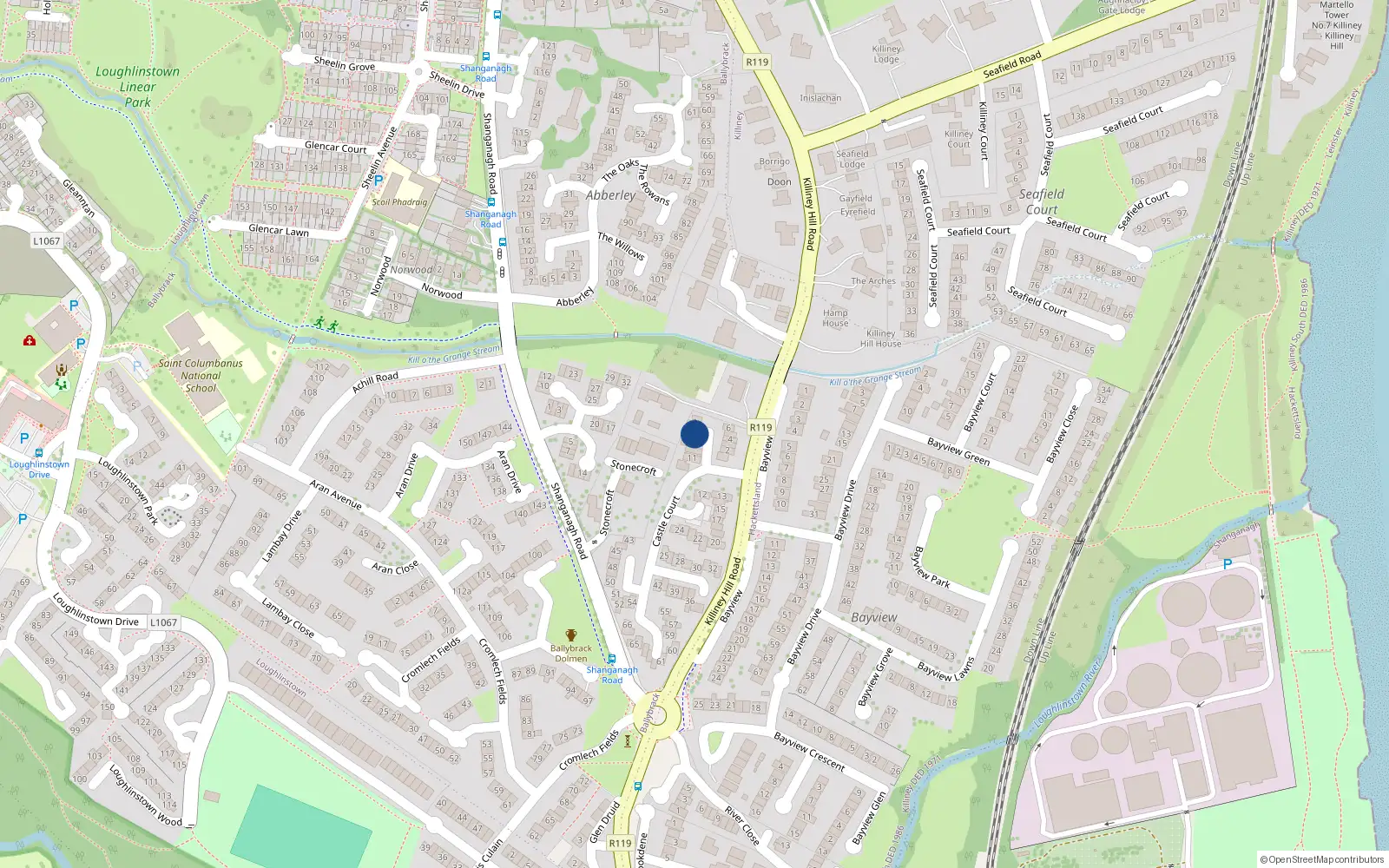 Overhead map showing the location of 8 Castle Court, Killiney Hill Road, Killiney