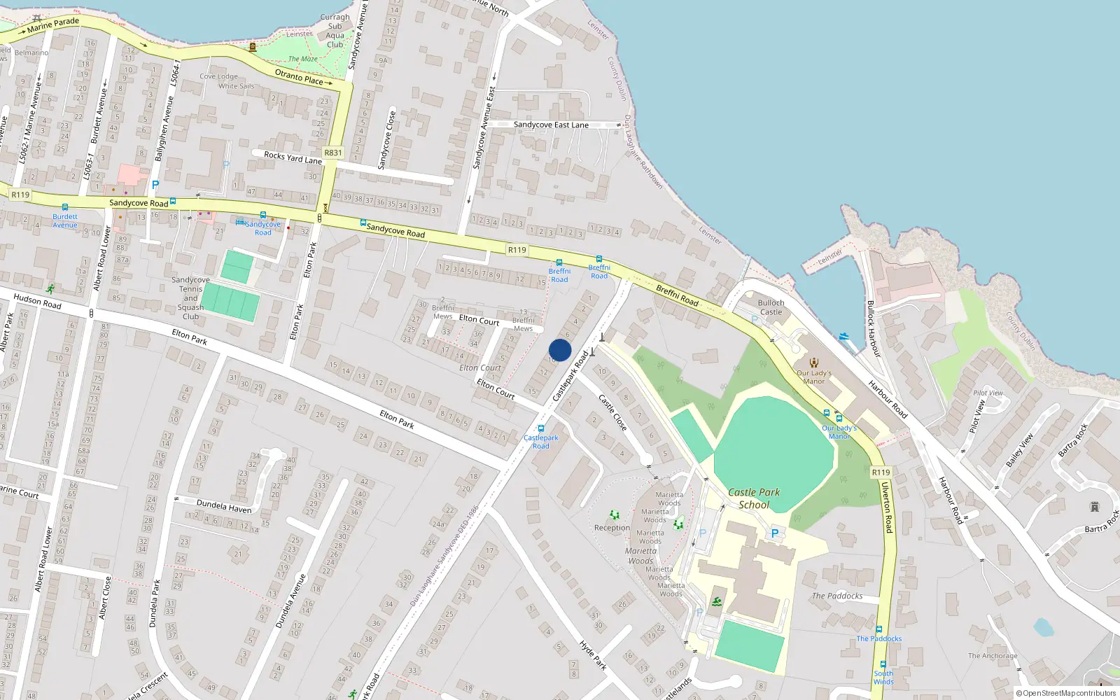 Overhead map showing the location of 8 Castle Park Road, Dalkey, Dublin