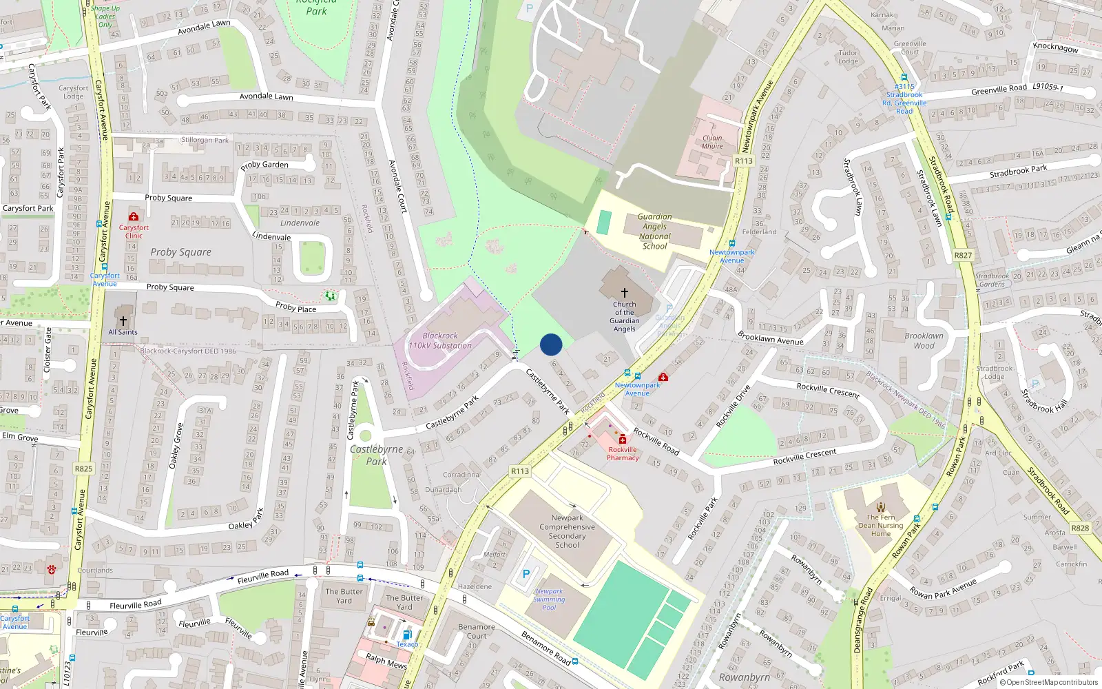 Overhead map showing the location of 8 Castlebyrne Park, Blackrock