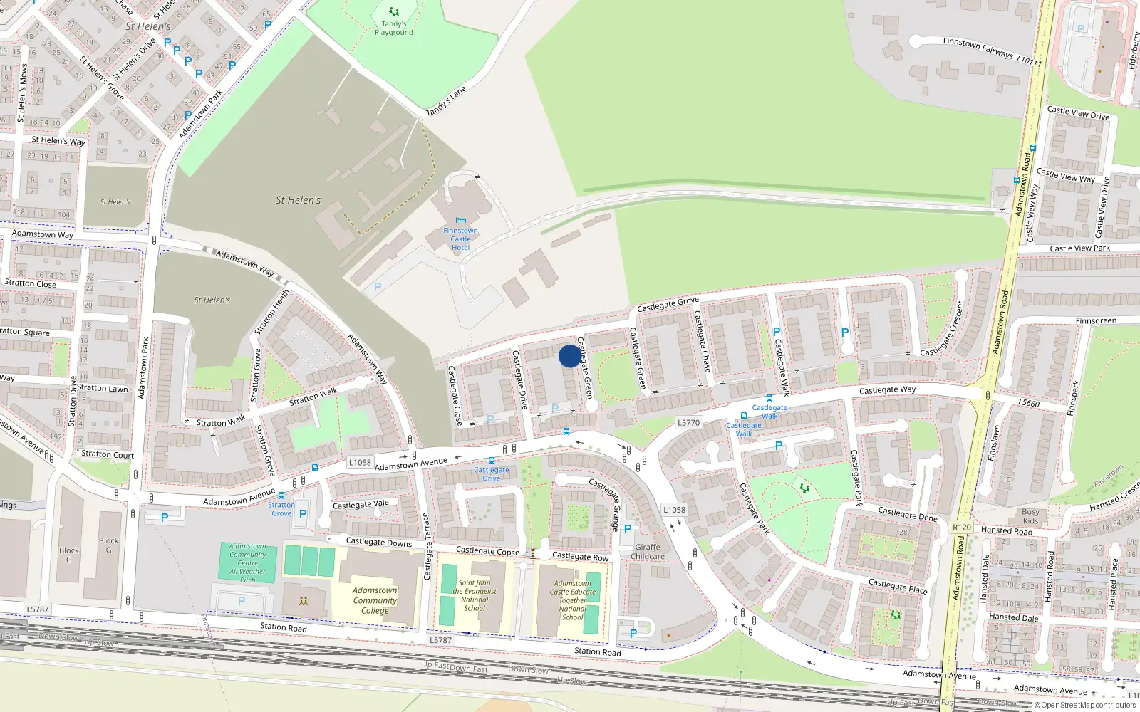 Overhead map showing the location of 8 Castlegate Green, Lucan