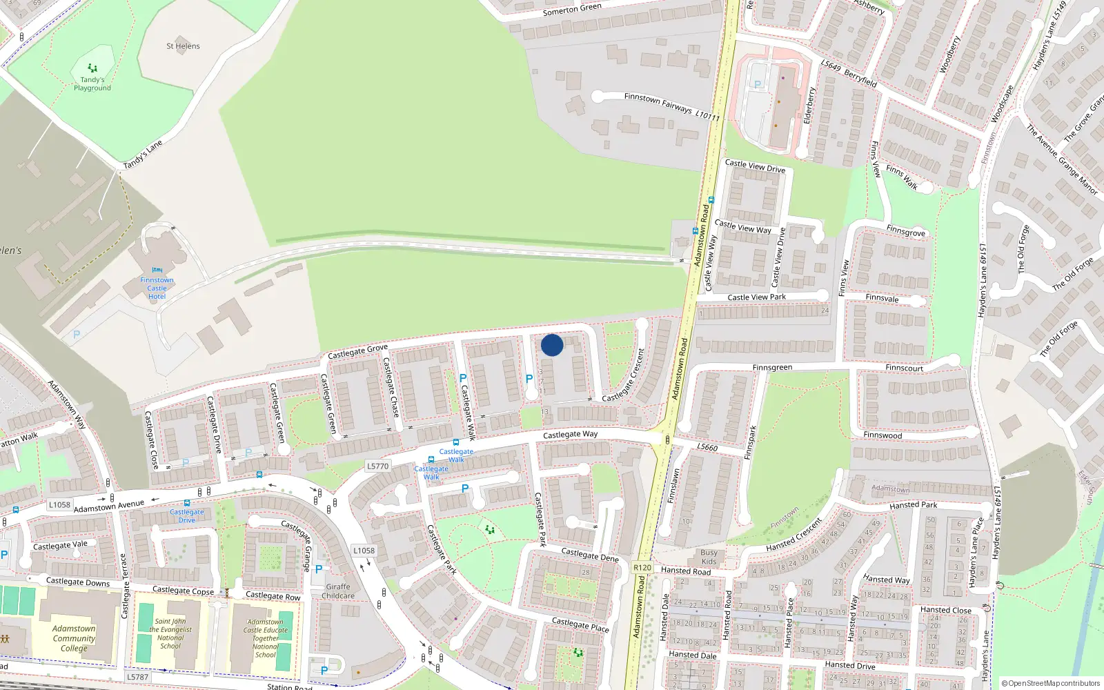 Overhead map showing the location of 8 Castlegate Grove, Lucan