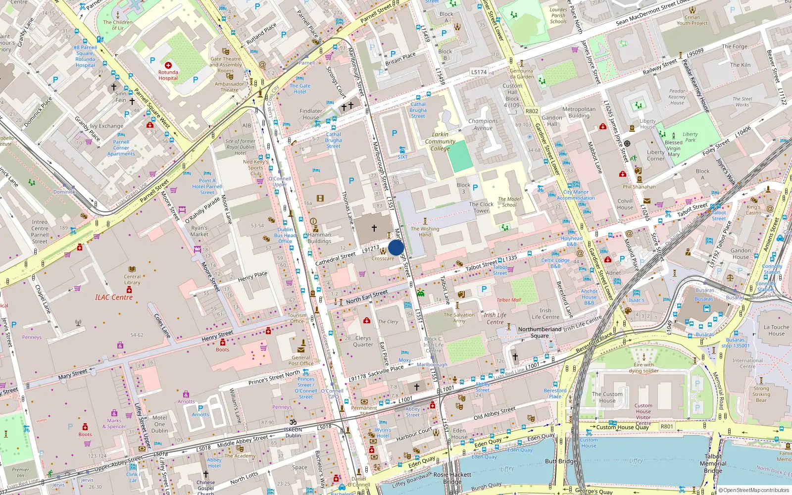 Overhead map showing the location of 1 Cathedral Street, Dublin 1