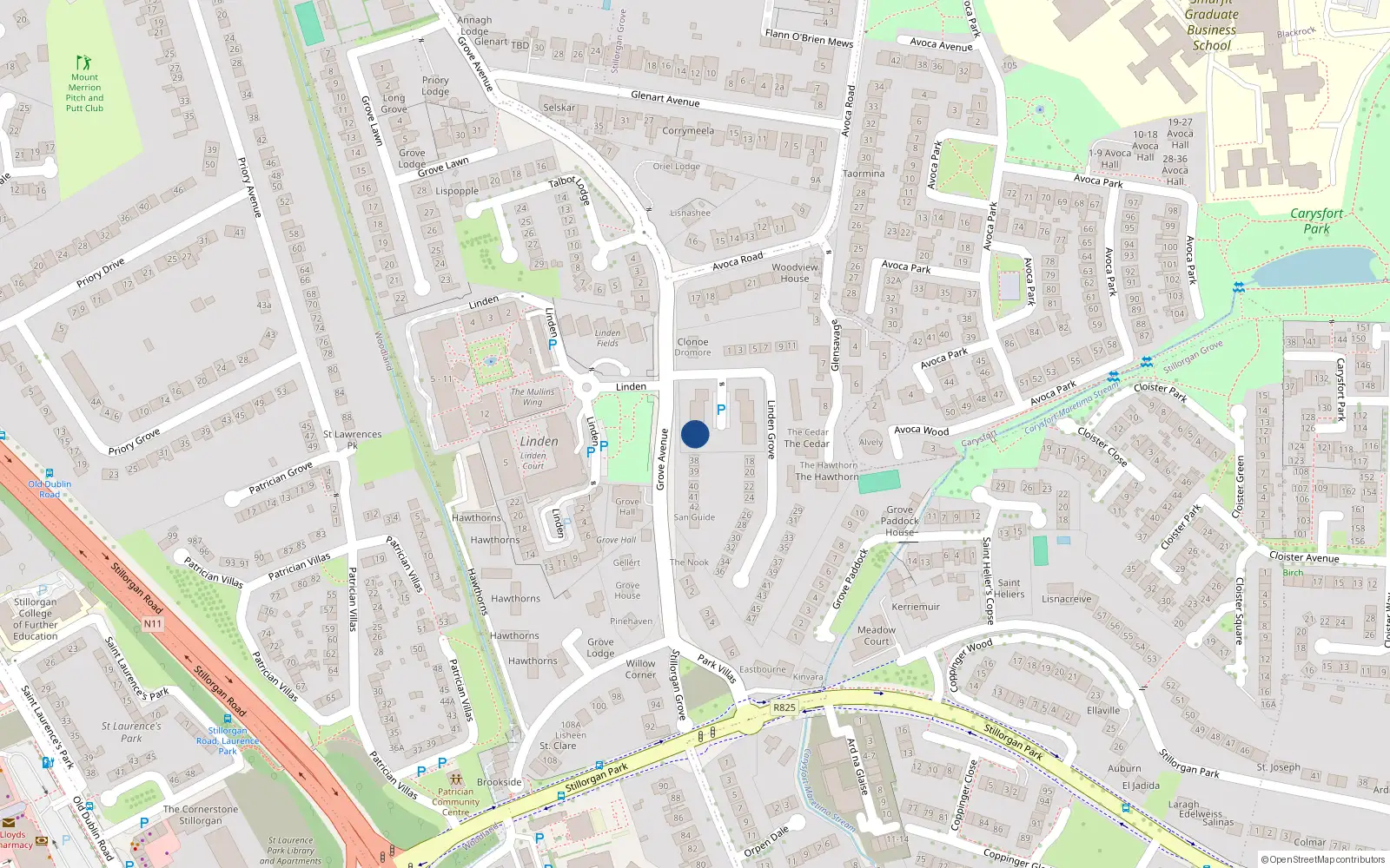 Overhead map showing the location of 8 Cedar Square, Blackrock