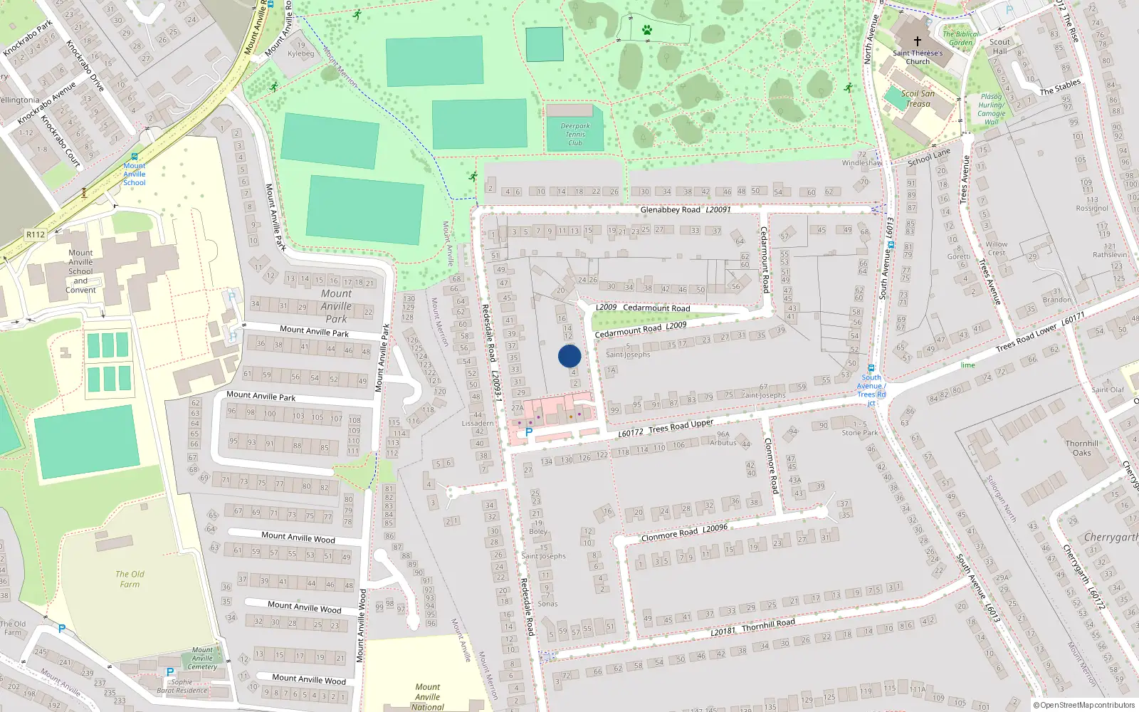 Overhead map showing the location of 8 Cedarmount Road, Blackrock
