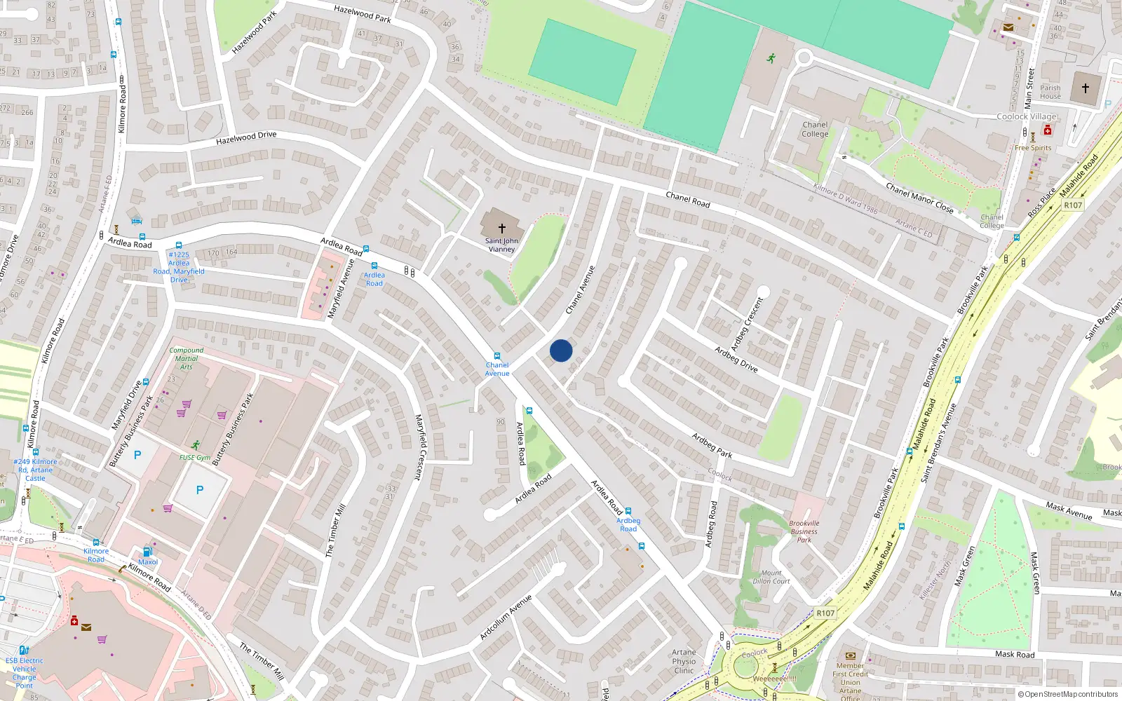 Overhead map showing the location of 8 Chanel Avenue, Artane, Dublin 5