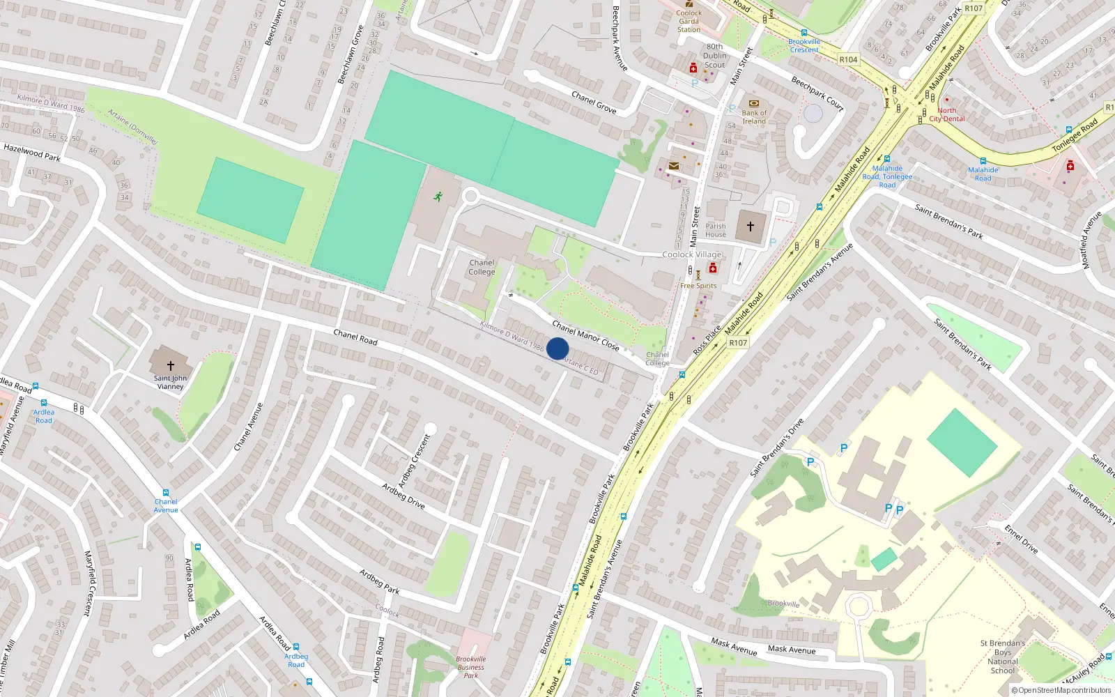 Overhead map showing the location of 8 Chanel Manor Close, Dublin 5