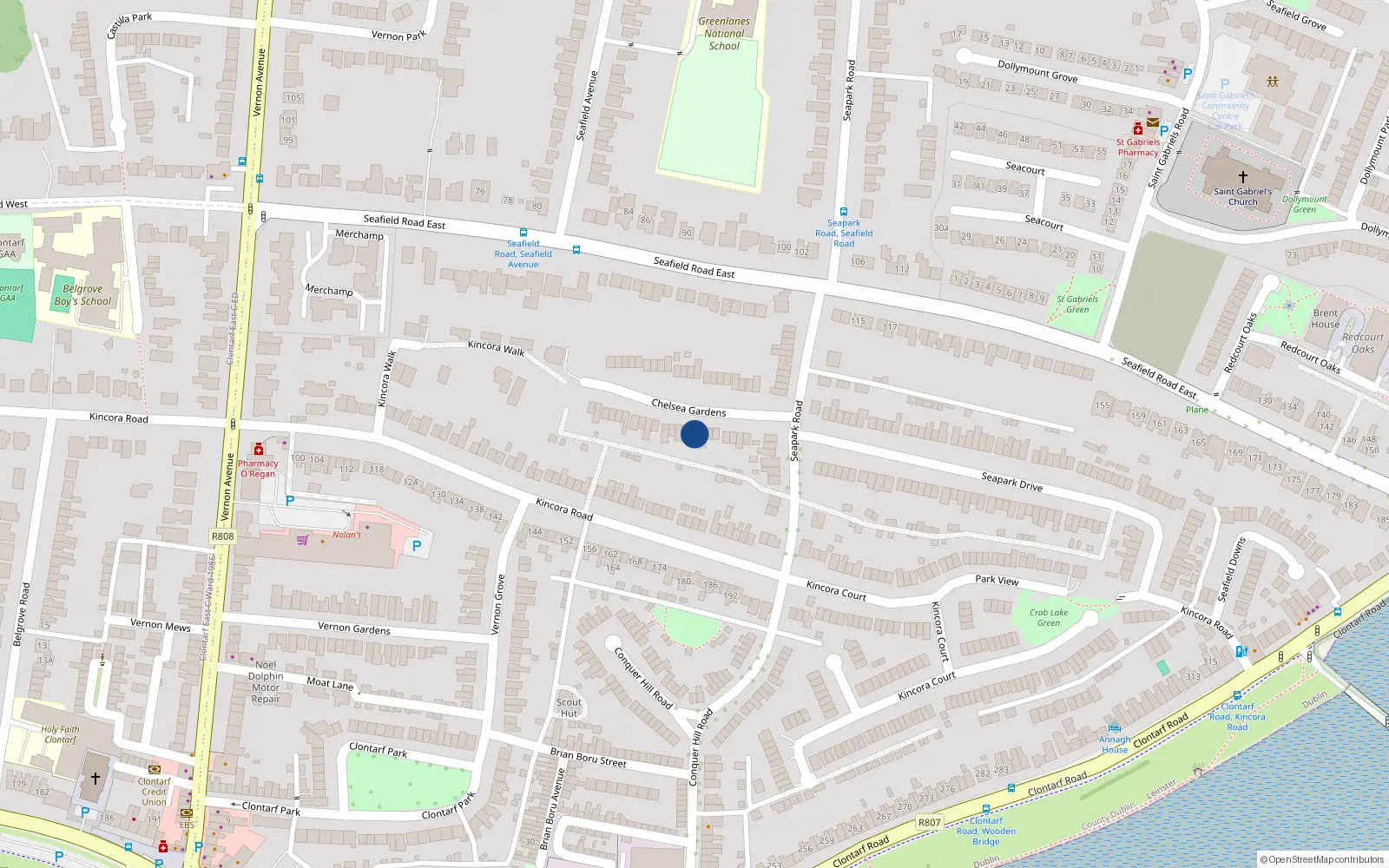 Overhead map showing the location of 8 Chelsea Gardens, Dublin 3