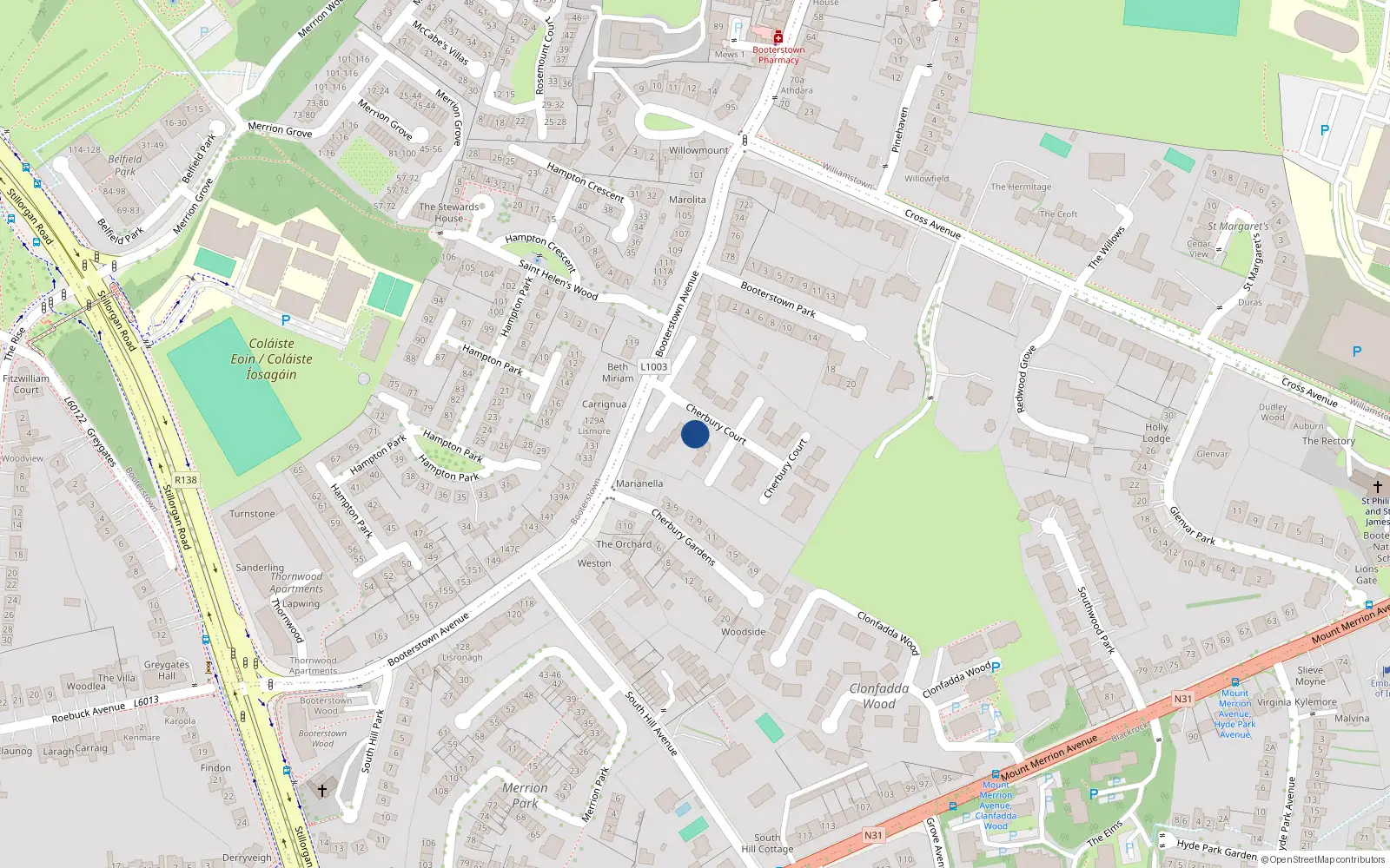 Overhead map showing the location of 8 Cherbury Court, Blackrock