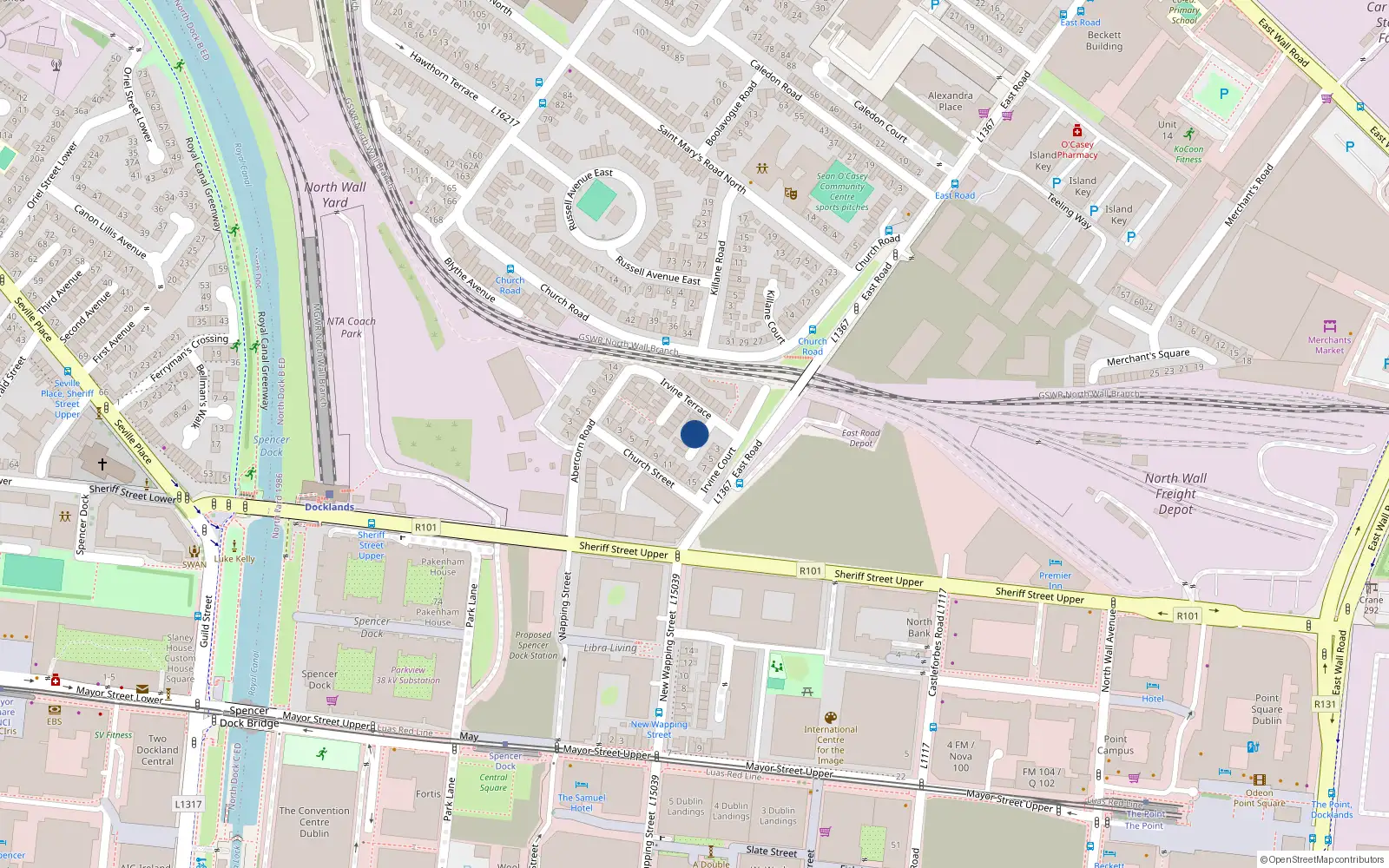 Overhead map showing the location of 8 Church Avenue, East Wall, Dublin 3