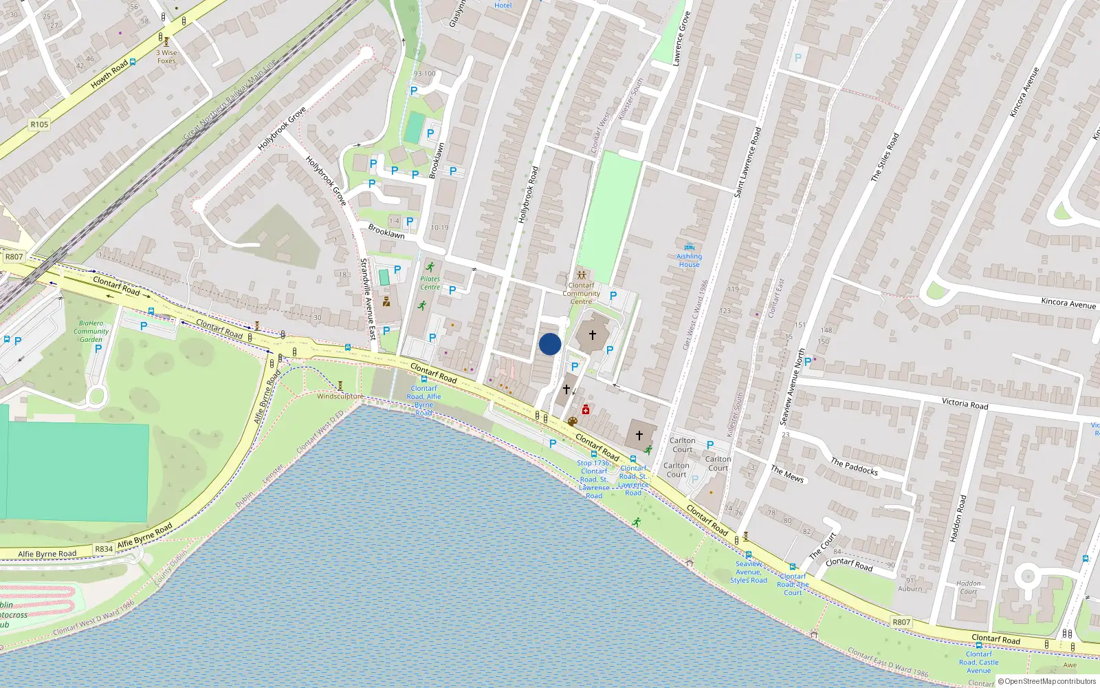 Overhead map showing the location of 8 Churchfield, 59/60 Clontarf Road, Dublin 3