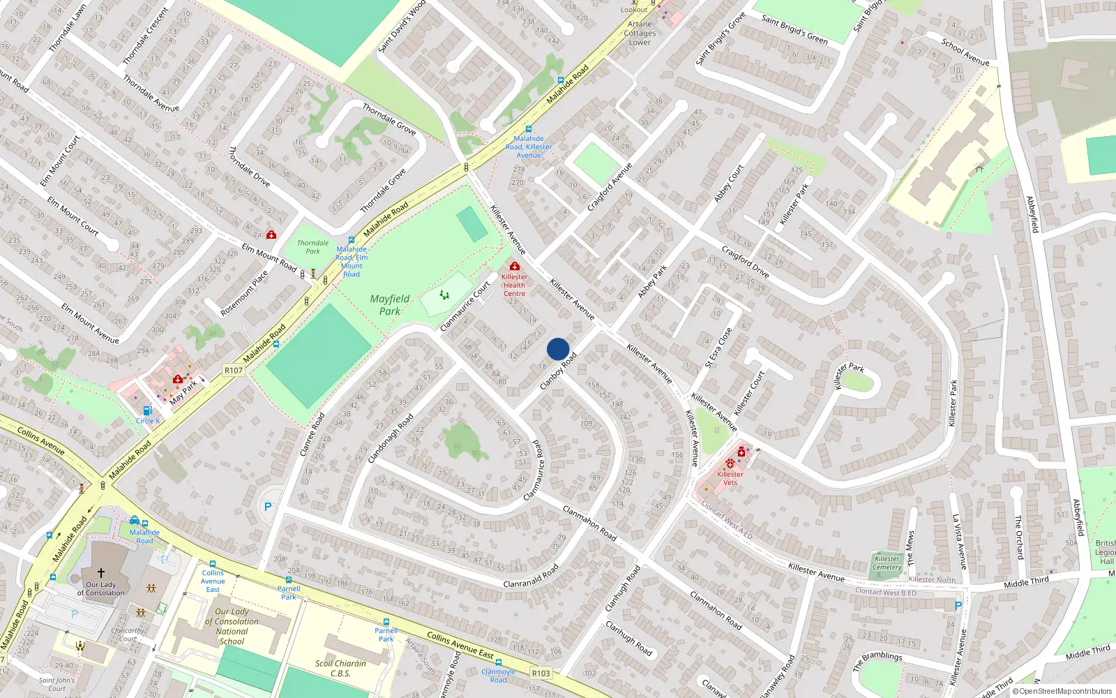 Overhead map showing the location of 8 Clanboy Road, Dublin 5