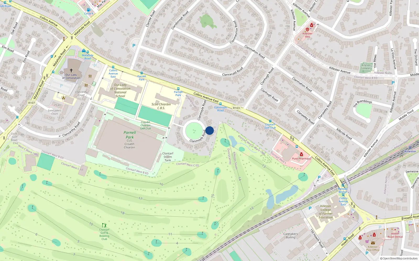 Overhead map showing the location of 8 Clanmoyle Road, Dublin 5