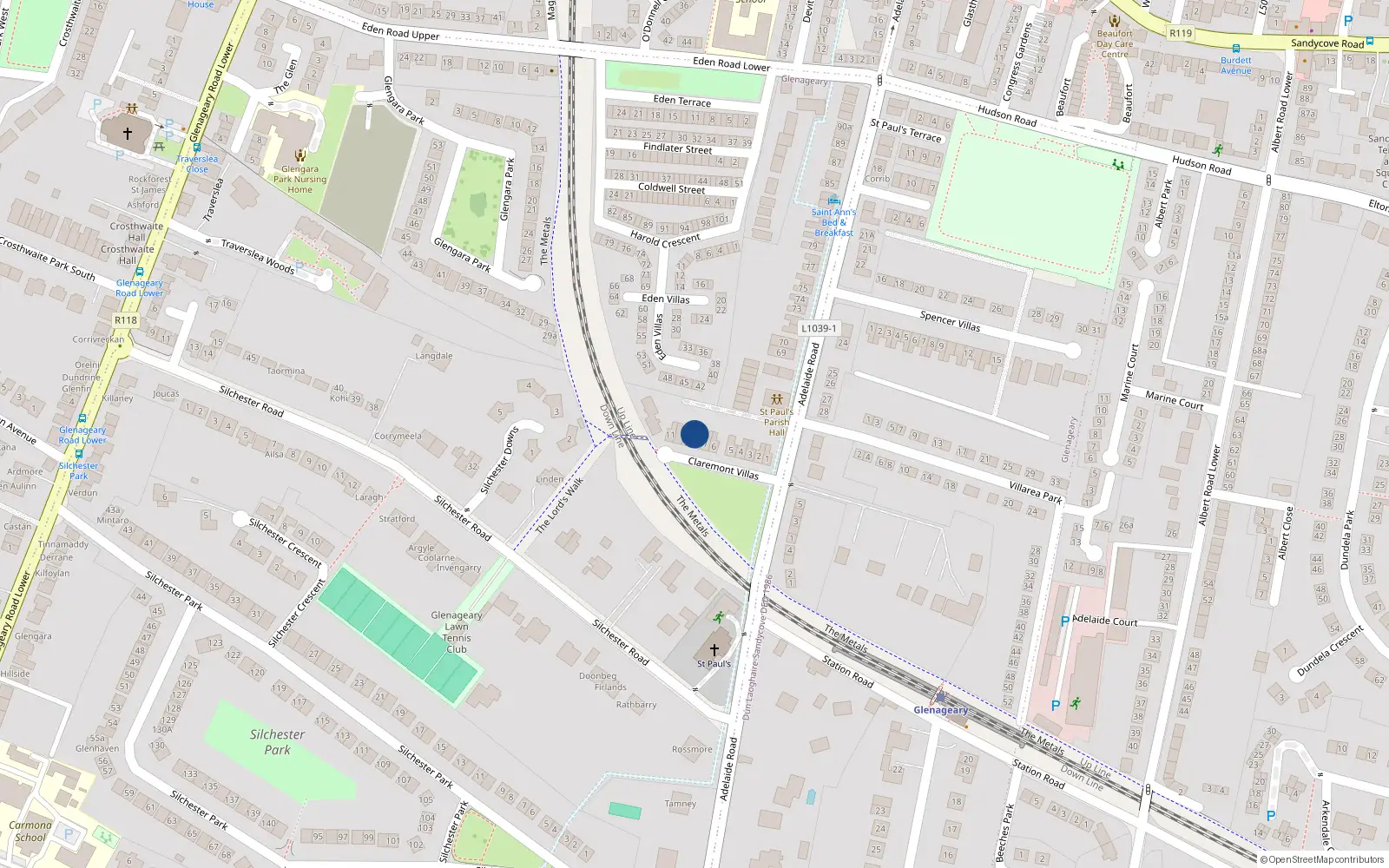 Overhead map showing the location of 8 Claremont Villas, Glenageary